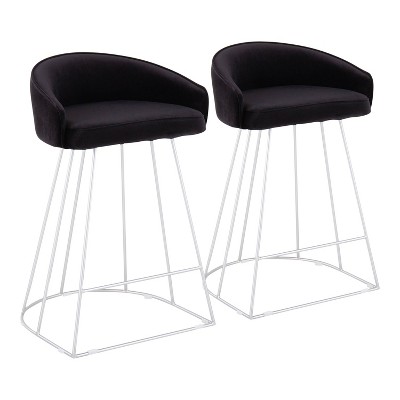 Set of 2 Canary Counter Height Barstools Velvet/Steel Silver/Black - LumiSource