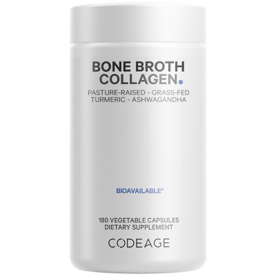Codeage Bone Broth Collagen Peptides Supplement Type I, II, III + Turmeric & Ashwagandha - 180ct