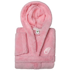 Personalized Linum Kids 100% Polyester SUPER PLUSH Double Brushed Hooded Bathrobe in White Script Font - 1 of 3
