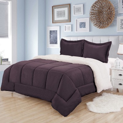 Sweet Home Collection Comforter Set Sherpa Soft and Luxurious Plush All Season Warmth Down Alternative Reversible to Solid Color with Shams