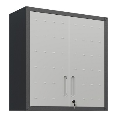 GlasFlength Decorative Storage Cabinets Metal Storage 2 Doors Tool Storage Cabinet Steel Storage Cabinet for Workshop, Gray, 29.53"*11.81"*30.31"