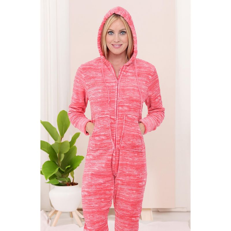 Women's Plush Fleece One Piece Hooded Footed Zipper Pajamas, Soft Adult Onesie Footie with Hood, 4 of 7