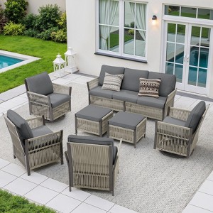 Buenhomino 7-Piece Wicker Patio Furniture Set – Sofa, Swivel Chairs, Armchairs & Ottomans, All-Weather Cushions & PE Rattan Frame - 1 of 4