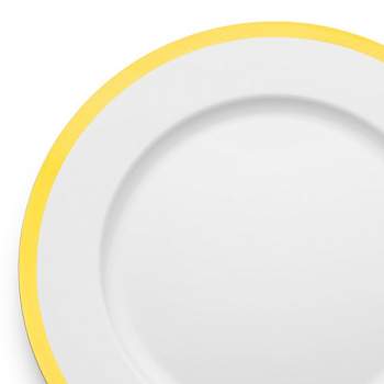 Smarty Had A Party White with Gold Rim Round Disposable Plastic Charger Plates (13") (60 Plates)