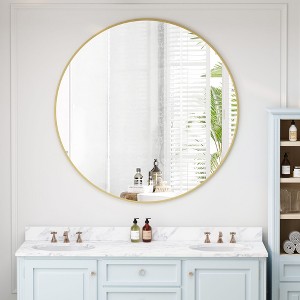 PAGED 28 Inch Bathroom Mirror, Round Vanity Mirror with Metal Mirror Frame, Decorative Wall-mounted Mirror for Bathroom, Living Room - 1 of 4