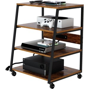Sriracha 4-Tier AV Media Stand with Wheels Wooden Shelves with Charge Station Stereo Component Cabinet Storage Rack Audio - 1 of 3