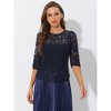 Allegra K Women's Vintage Round Neck Elbow Sleeve Semi Sheer Lace Blouse - 3 of 4