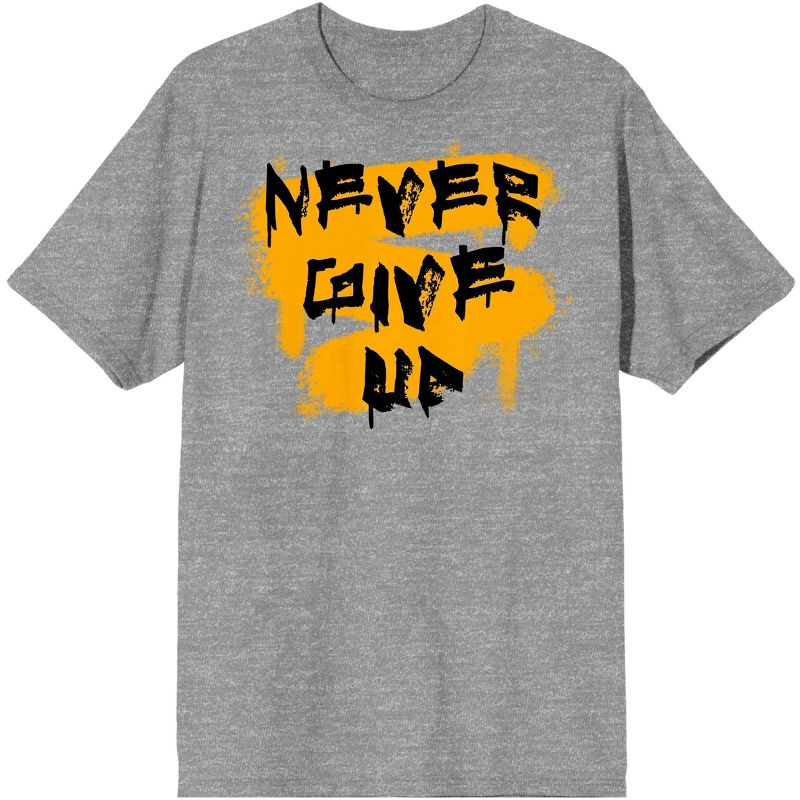 Gym Culture "Never Give Up" Unisex Adult's Heather Gray Graphic Tee, 1 of 4