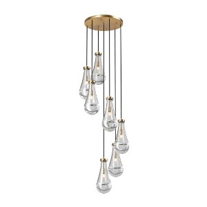 DAKAFUL Industrial-Style Chandelier With Clear Raindrop Glass Shades,E12 Base Adjustable Height Pendant Light for Dining,Entryway - 1 of 4