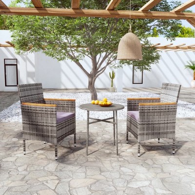 vidaXL 3 Piece Patio Dining Set Poly Rattan Gray