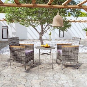 vidaXL 3 Piece Patio Dining Set Poly Rattan Gray - 1 of 4