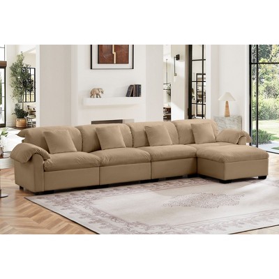 Oversized, Extended L-Shaped Sectional Sofa, Cloud-Like Couch with Fluffy Armrests, Storage Seats & Ottomans, 4-Seater Deep Modular Couch
