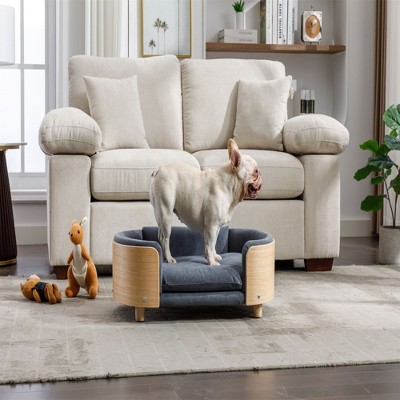 SEVOBAL Pet Beds Scandinavian Style Elevated Dog Sofa with Solid Wood Legs Dark Grey Velvet for Medium Breed Home Decor, Gray, 31.5"*20.47"*8.66"
