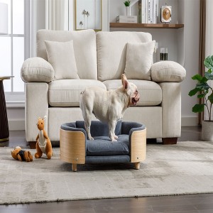 SEVOBAL Pet Beds Scandinavian Style Elevated Dog Sofa with Solid Wood Legs Dark Grey Velvet for Medium Breed Home Decor, Gray, 31.5"*20.47"*8.66" - 1 of 4