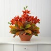 Nearly Natural 21-in Cymbidium Orchid and Croton Artificial Arrangement in Terra Cotta Vase - 3 of 3