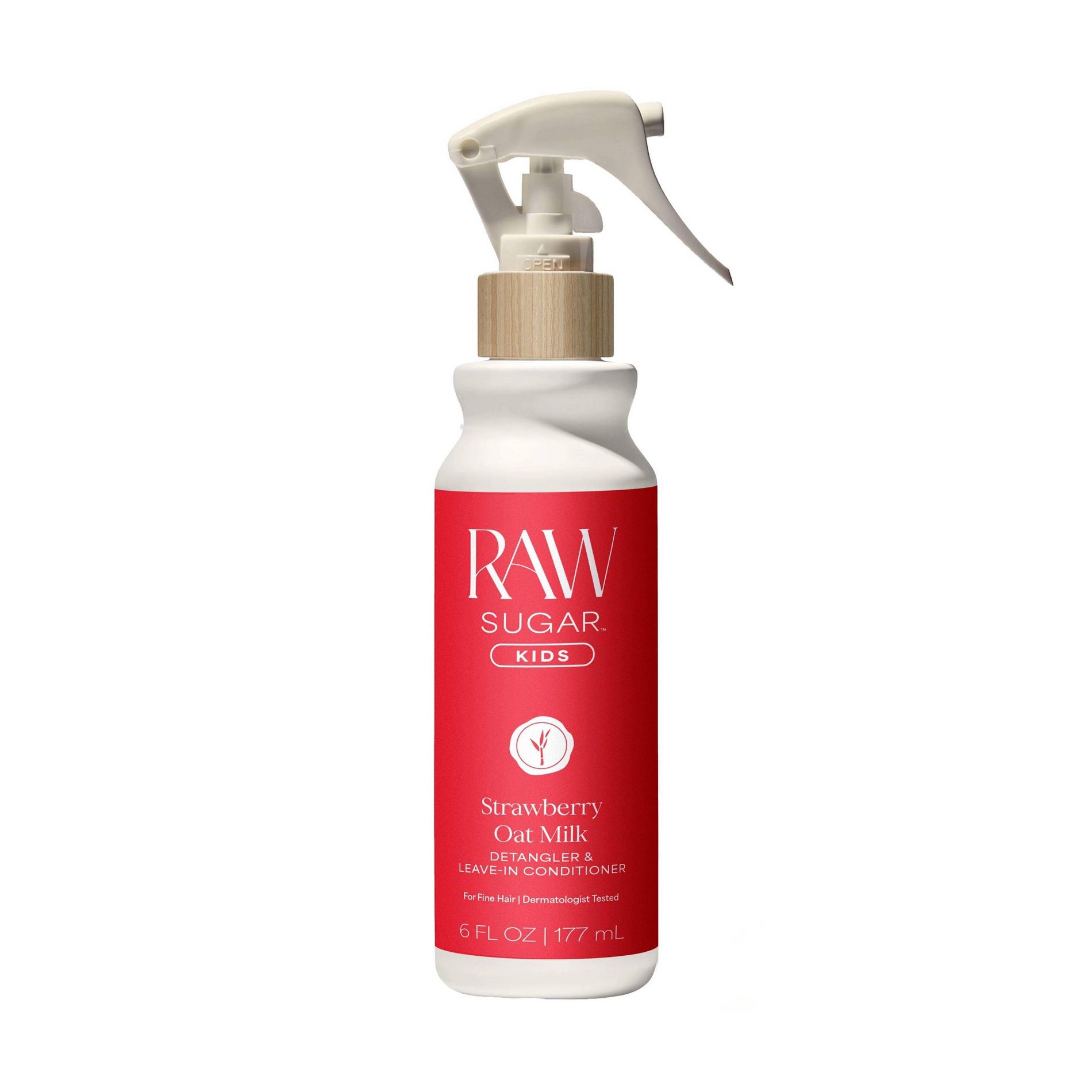 Raw Sugar Kids' Gentle Detangler & Leave-In Conditioner - Strawberry Oat Milk - 6 fl oz: Vegan, Daily Use, Liquid Form