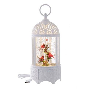 Kurt Adler 10.25" Battery-Operated LED Swirl Cardinals in Water Bird Cage - 1 of 4