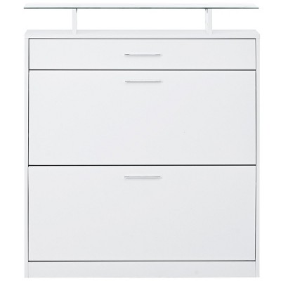 GlasFlength Shoe Racks Modern Slim Storage with Flip Drawers and Glass Top Simple Design for Entryway Living Space, White, 35"*9.4"*40.9"