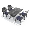 Hzzkey 5-Piece Rectangle Cast Aluminum Patio Set , Blue Cushions , Umbrella Hole , Black - 3 of 4