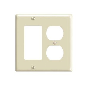 Leviton 2-Gang Smooth Plastic Single Rocker/Duplex Outlet Wall Plate, Ivory - 1 of 1