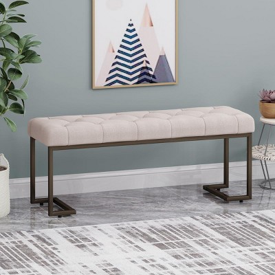 Modern Tufted Ottoman Bench with Upholstered Seat and Sturdy Iron Frame for Entryway or Bedroom -3irtyhousy