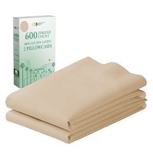 Luxury 600 Thread Count Pillowcases - 100% Cotton Sateen, Soft, Cool & Breathable by California Design Den - 1 of 4