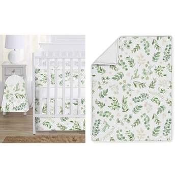 Sweet Jojo Designs Crib Bedding + BreathableBaby Breathable Mesh Liner Boy Girl Gender Neutral Unisex Botanical Leaf Green - 6pcs