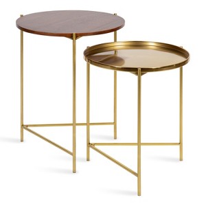 Kate and Laurel Ulani Round Wood Nesting Table, 2 Piece, Walnut Brown and Gold - 1 of 4