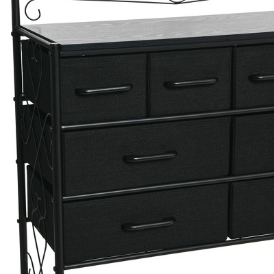 Black Oak Coastal Vertical Dresser with Metal Frame