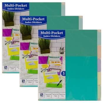 C-Line Insertable Index Dividers with Multi-Pockets 5-Tabs Assorted Colors 5/Set 3 Sets (CLI07650-3)