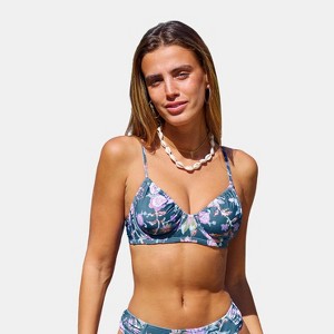 Women's Floral Print Sweetheart Bikini Top with Criss-Cross Back Straps- Cupshe - 1 of 4