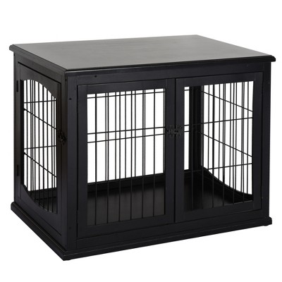 PawHut 26" Wooden Dog Crate, Furniture Style Pet Cage Kennel, End Table, with Lockable Double Door Entrance, and Top Shelf