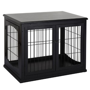 PawHut 26" Wooden Dog Crate, Furniture Style Pet Cage Kennel, End Table, with Lockable Double Door Entrance, and Top Shelf - 1 of 4