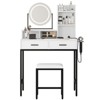 Makeup Vanity Table with Rotating Mirror, Power Outlet & USB Ports, White Dressing Desk with Shelves, 2 Drawers, Stool - 2 of 4