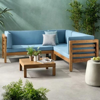 Maggift Patio Seating Sets Outdoor, Featuring Unique Design, Ideal for Chats, Perfect for Gardens, Living Spaces, Blue, 88.5"*88.5"*26.5"