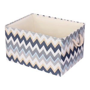 Unique Bargains Wave Print Fabric Collapsible Storage Organizer Storage Basket Bin 1 Pc - 1 of 4