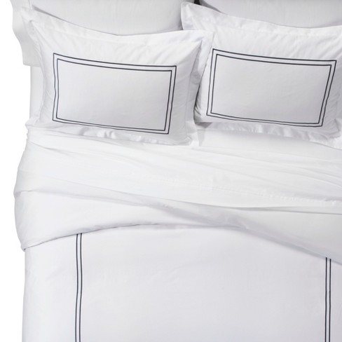 White Metallic Blue Tonal Hotel Duvet Cover Set Full Queen