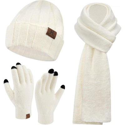ZUPPAD Womens Winter Warm Knit Beanie Hat Touchscreen Gloves Long Neck Scarf Set with Fleece Lined Skull Caps Gifts for Women Hat and Glove Sets