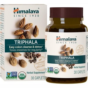 Himalaya Organic Triphala Herbal Supplement for Colon Cleansing, USDA Organic, Non-GMO, Vegan, 688 mg, 30 Plant-Based Caplets - 1 of 3