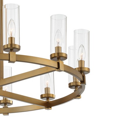 Aron 40" Brass Wagon Wheel Chandelier with Clear Glass Shades