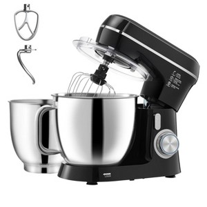 VEVOR Stand Mixer, 5.3QT + 4.4QT Two Stainless Steel Bowls, 10+P Speeds Tilt-head Food Mixer, Kitchen Mixer with Dough Hook, Wire Whip, Black - 1 of 4