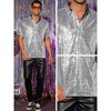 INSPIRE CHIC Men's Short Sleeves Club Party Shiny Sequin Polo Shirts - 4 of 4