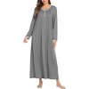 Ekouaer Women's Long Sleeve Nightgown Full Length Sleepwear Long Sleepshirts Henley Sleep Dress - 2 of 4