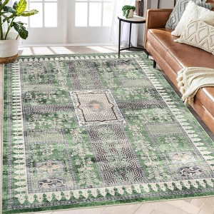 Low Pile Vintage Floral Accent Carpet, Non-Slip & Stain-Resistant - 1 of 4