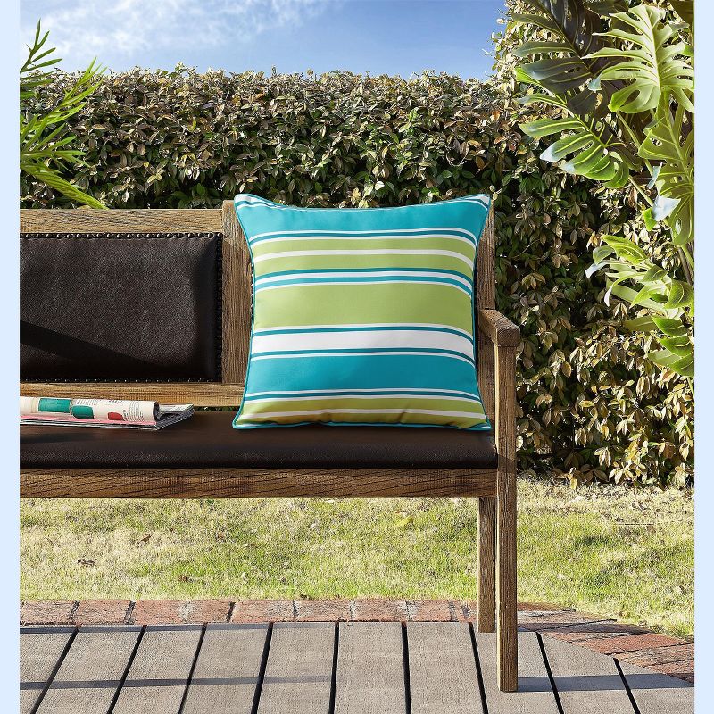 Kate Aurora 2 Piece Shabby Cabana Turquoise Striped Indoor/Outdoor Oversized & Overfilled Zippered Throw Pillow - 20" X 20", 2 of 3