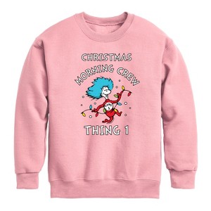 Boys' - The Cat in the Hat - Christmas Morning Crew Thing 1 Graphic Long Sleeve Fleece Sweatshirt - 1 of 4