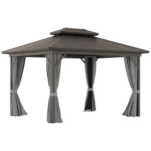 Outsunny Metal Hardtop Gazebo with Mesh Sidewalls & Curtains, Double Roof Pavilion for Patio, Backyard, Deck, Porch - 1 of 4