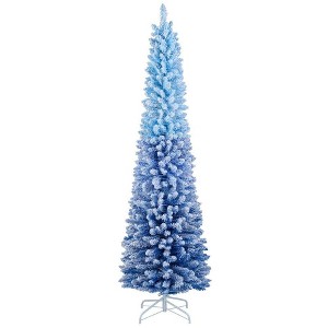 Resenkos 7-Ft Pre-Lit Snow Flocked Artificial Christmas Tree - Blue Gradient/White - 1 of 2