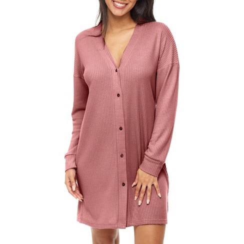 Women's Soft Ribbed Waffle Rib Knit Night Shirt, Long Sleeve Oversized  Sweater Top Sleep Shirt : Target