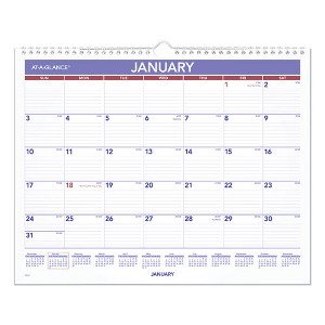 Monthly Wall Calendar, 15 x 12, White/Red/Blue Sheets, 12-Month (Jan to Dec): 2025 - 1 of 4